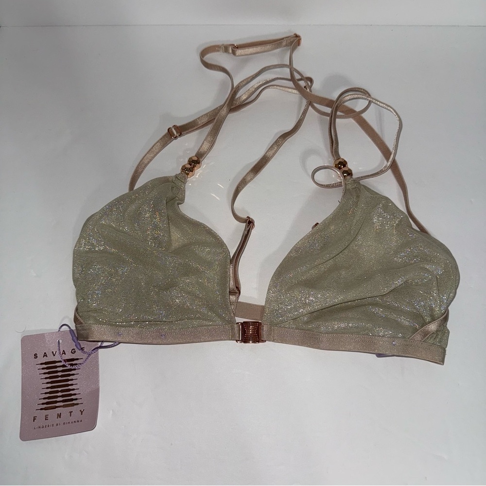 Savage X Fenty Strappy Bra Size Small Glitter Mesh New